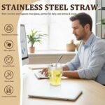 4 Packs Ribbed Glass Tumbler with Lid and Straw 13 oz Cute Ice Coffee Cup Set for Smoothie Juice Matcha Tea Latte Cappuccino Espresso Hot Coffe Water Reusable Clear Travel Boba...