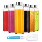 Luxfuel Clear Glass Bottles with Lids 18 oz, Reusable Glass Water Bottles with Stainless Steel Cap for Refrigerator, Juicing, 100% Leak Proof, BPA Free, Juice Bottle Drinking...