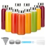 Luxfuel Clear Glass Bottles with Lids 18 oz, Reusable Glass Water Bottles with Stainless Steel Cap for Refrigerator, Juicing, 100% Leak Proof, BPA Free, Juice Bottle Drinking...