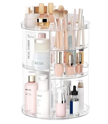 Rotating Makeup Organizer, DIY 8 Adjustable Layers Spinning Skincare Organizer, Cosmetic Display Case with Brush Holder Perfume Tray, Multi-Function Storage Carousel for Vanity...