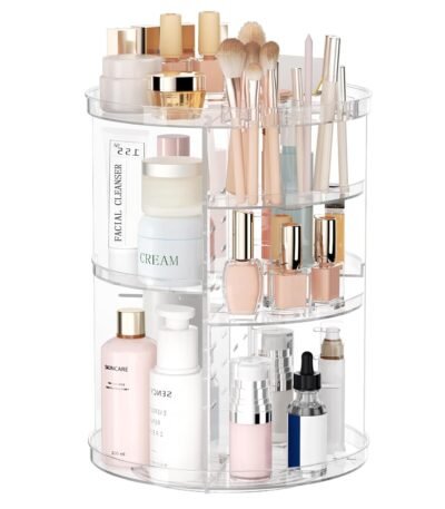 Rotating Makeup Organizer, DIY 8 Adjustable Layers Spinning Skincare Organizer, Cosmetic Display Case with Brush Holder Perfume Tray, Multi-Function Storage Carousel for Vanity...